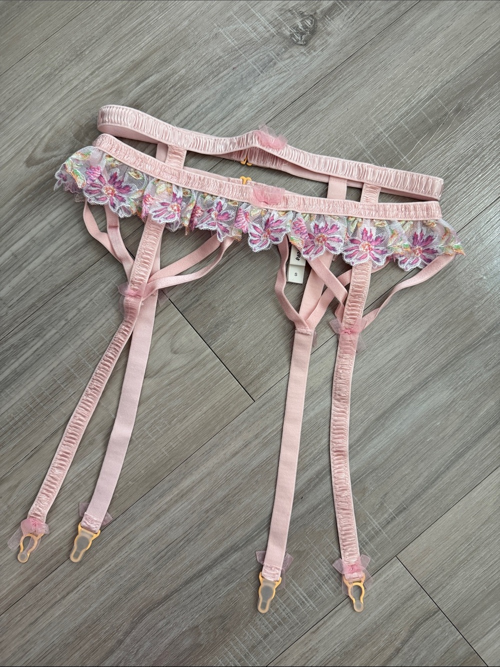 NWT For Love And Lemons Pink Floral April Bloom Lace Garter Belt